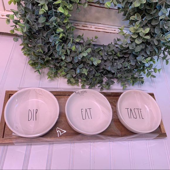Rae Dunn DIP EAT TASTE Serving Dishes with Tray - Picture 6 of 6